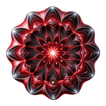 hermosa rústico un intrincado, fractal modelo en sombras de profundo rojo y negro, iluminado por un pulsante, bioluminiscente ligero alto resolución png