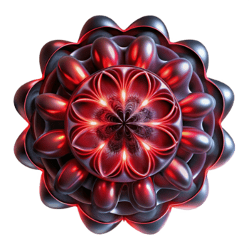 impressive minimalist An intricate, fractal pattern in shades of deep red and black, illuminated by a pulsating, bioluminescent light professional png
