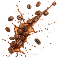 Dynamic Splash of Coffee Beans and Brew A Stunning Visual of Roasted Coffee Beans Suspended in Motion png