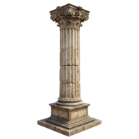 Ancient Greek Style Stone Column with Ionic Capital on Square Base Isolated on Black Background png