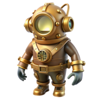 beautiful vintage A steampunk diver in a brass diving suit with large glass portholes and intricate pressure gauges, exploring a coral reef, lit by underwater spotlights original png