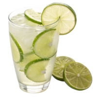 Refreshing Lime Drink with Ice and Lime Slices in a Tall Glass png