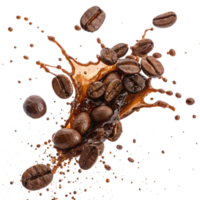 Coffee Beans Splashing in Brown Liquid Dynamic Movement Energy Burst png