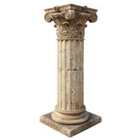 Ancient Roman Stone Column with Intricate Carvings and Square Base png