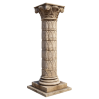 Ancient Roman Style Stone Column with Intricate Carvings on a Square Base png