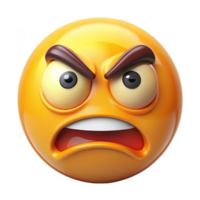 An Angry 3D Rendered Emoticon with Frowning Brows and Open Mouth png