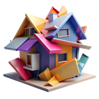 wonderful modern Deconstructivist house, fragmented forms, tilted planes, vibrant colors, dramatic lighting, abstract painting style professional png