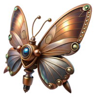 dramatic artistic A steampunk butterfly with delicate copper wings, intricate clockwork, and glowing sapphire eyes, fluttering in the air genuine png
