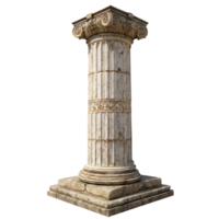 Ancient Greek Style Stone Column with Intricate Details and Weathered Texture on a Square Base png