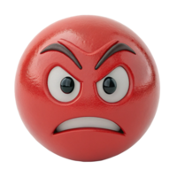 3D Render of an Angry Red Emoticon Ball with Frowning Expression png