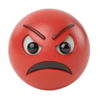 3D Render of an Angry Red Emoticon Sphere with Frowning Face and Glaring Eyes png