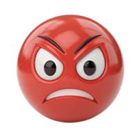 A 3D Render of an Angry Red Emoticon with Frowning Face and Glaring Eyes png
