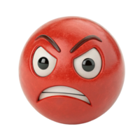 3D Render of an Angry Red Emoticon Ball with Frowning Expression and Glaring Eyes png