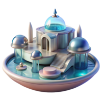 extraordinary vintage Floating architecture, buoyant structures, water reflections, soft light, futuristic style authentic png