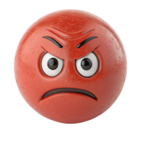 3D Render of an Angry Red Emoticon Ball with Frowning Face and Furrowed Eyebrows png