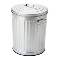 A shiny metal trash can with a lid and handle for waste disposal png