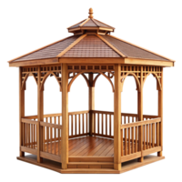 Elegant Wooden Octagonal Gazebo with Shingle Roof and Detailed Carpentry png