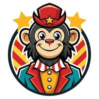 Illustration of a Circus Monkey Mascot Cart with Amusing Expression and Cheerful Banner vector