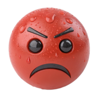 Angry Red Emoticon 3D Render with Sweat Droplets and Frowning Face png