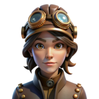 magnificent creative A portrait of a steampunk woman with intricate clockwork gears embedded in her skin, wearing goggles and a leather aviator hat, lit by a warm, flickering gaslight authentic png