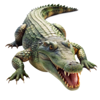 A detailed 3D rendering of a massive green crocodile with sharp teeth and textured skin png