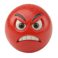 A 3D Render of an Angry Red Emoticon Ball with Frowning Face and Glaring Eyes png