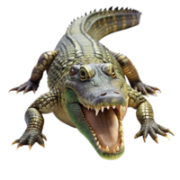 A detailed closeup of a ferocious alligator displaying its sharp teeth and powerful claws png