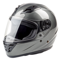 Sleek Gray Motorcycle Helmet with Clear Visor and Protective Features png