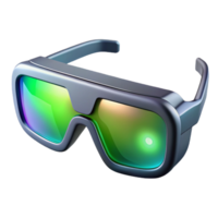 vibrant contemporary A pair of augmented reality glasses displaying holographic information, sleek and modern design, reflecting the user's eye, lit by a soft green light, product design style genuine png