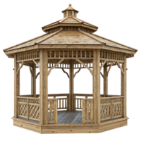 A Beautiful Wooden Octagonal Gazebo with Intricate Design Details and Wooden Roof png