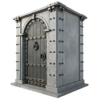 A 3D Render of an Ornate Stone Mausoleum with a Large Wooden Door png