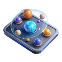 vibrant contemporary A transparent tablet displaying a holographic map of the solar system, futuristic design and glowing planets, lit by a cool blue light, educational technology style authentic png