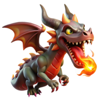 stunning artistic A fierce dragon with crimson scales and obsidian horns, breathing a stream of emerald fire, illuminated by the glow of the flames. Dark fantasy art style high resolution png
