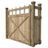 Rustic Wooden Gate with XBrace Design and Decorative Top Railing png