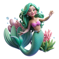vibrant artistic A beautiful mermaid with flowing emerald hair and pearl-studded tail, swimming through a coral reef, bathed in underwater sunlight. Dreamlike, ethereal style authentic png