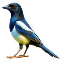 Stunning Image of a Vibrant Blue and White Magpie Bird with Sharp Claws and Glossy Feathers png