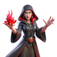 serene minimalist A powerful sorceress with flowing black robes and piercing red eyes, casting a spell with intricate hand gestures, surrounded by crackling energy. Gothic art style 4K png