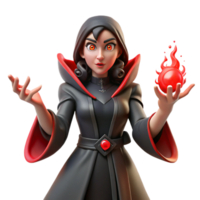 dramatic classic A powerful sorceress with flowing black robes and piercing red eyes, casting a spell with intricate hand gestures, surrounded by crackling energy. Gothic art style high quality png