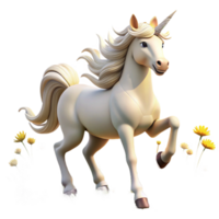 beautiful vintage A graceful unicorn with a silver horn and flowing white mane, galloping through a field of wildflowers, bathed in golden sunlight. Romantic, fantasy art style 4K png