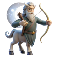 wonderful minimalist A wise old centaur with a flowing beard and a bow and arrow, gazing at the starry night sky, illuminated by the soft glow of the moon. Classical mythology style authentic png