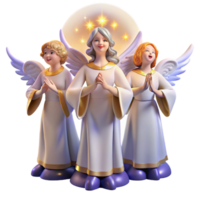 dramatic modern A group of celestial beings with glowing wings and ethereal robes, singing in harmony, bathed in celestial light. Divine, angelic style professional png
