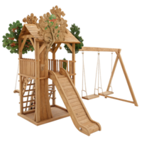 Wooden Treetop Playset with Slide and Swings for Children's Outdoor Fun png