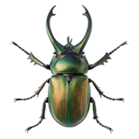 Magnificent iridescent green beetle with large horns a detailed close up studio shot png