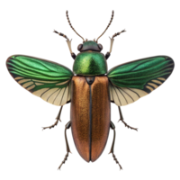 Stunning Closeup of a Metallic Green and Brown Beetle with Wings Spread Wide png