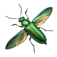 Magnificent Green Metallic Beetle with Spread Wings Detailed Closeup png