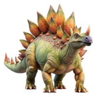A vibrant 3D rendering of a prehistoric Stegosaurus dinosaur with colorful plates and spikes png