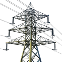 Closeup view of a highvoltage electricity pylon with multiple power lines png