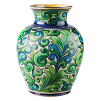 pintado a mano cerámico florero con arremolinándose verde y azul floral diseño png