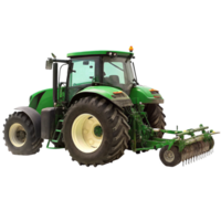 Powerful Green Tractor with Attached Agricultural Implement for Soil Cultivation png