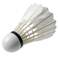 Closeup view of a white badminton shuttlecock with its feathers and cork base clearly visible png